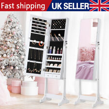 Free Standing LED Mirrored Jewelry Cabinet Armoire Floor Organiser White UK