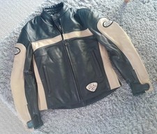 Richa Indiana Women Black Cream Leather Armoured Motorbike Jacket Size 10 (2749b