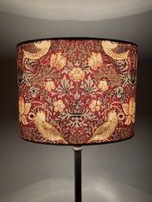 William Morris Strawberry Thief MINOR SMALL 20CM OVAL Lampshade Red Fabric Handm