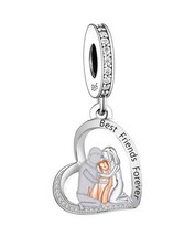 MAN WOMAN & DOG BEST FRIENDS FOREVER CHARM 💜 GENUINE 925 STERLING SILVER GIFT