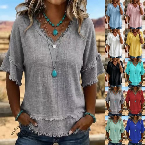 Ladies linen cotton neck - uk,