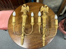 Large Pair of Antique French 2 Arm Giltwood Wall Lights / Sconces Eagle Carvings