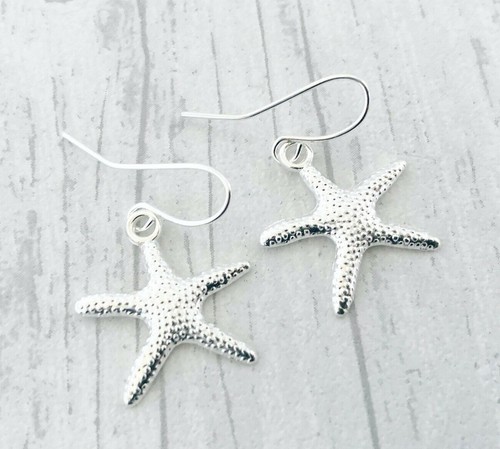 Silver star fish earrings - fish,