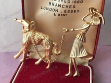 Art Deco Style Gold Tone Lady & Afghan Hound Dog Brooch Shawl Pin