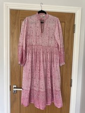 1970s Phool Dress Vintage Indian Block Print Pink Gold Bohemian Floral