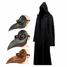 2025 Halloween Plague Doctor Mask Cosplay Costume Set - Adult & Child Black Robe