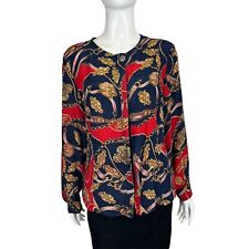 Vintage 80's Baroque Print Blouse Silky Horse Tackle Pattern 12 Heritage True