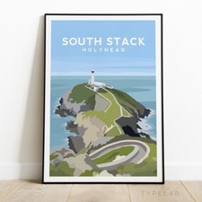 South Stack Holyhead Art Print, Anglesey Wales Travel Poster Art Illustration
