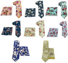 Floral Paisley Flower Cotton Necktie Neck Tie Cufflinks pocket square Set summer