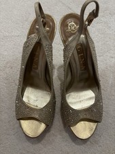 Gina Gold Swarovski Crystal High Heeled Open-Toe Shoes Size 7