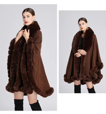 Women's Luxury V Lapel Faux Fur Coat Jacket Windproof Shawl Wrap