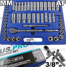 US PRO 3/8" Drive Socket Set Metric & AF Shallow & Deep Sockets 50 Piece 1370
