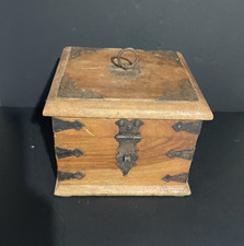 Vintage Indian Wooden Chest Storage Trunk Box Rivets, Bound, Clasp & Handles