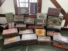 VINTAGE RUSTIC METAL TRUNKS CASES DECORATED MOTORBIKE DESIGN WORKSHOP MANCAVE