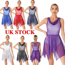 UK Womens Lyrical Dance Costume Flowy Contemporary Ballet Dance Leotard Dress
