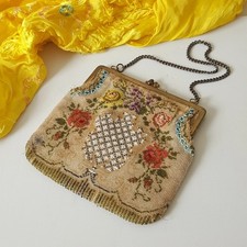 Antique Edwardian Micro Beaded Floral Bag