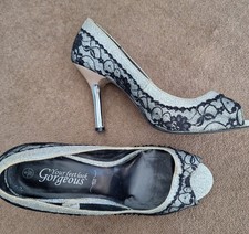 NEW LOOK Wide Fit Silver & Black Glitter/lace High Heels. Size 6. Worn . VGC