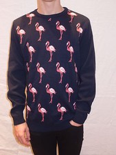 MENS NEW retro indie vtg run & fly kitch pink flamingo  jumper