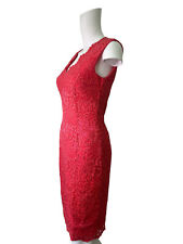 WALLIS Petite Dress Size Small 8 Coral Red Lace Pencil Zip Womens EU36