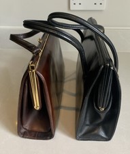 Two Vintage Handbag waldybag Black And Chestnut Brown 1960s Waldy Bag