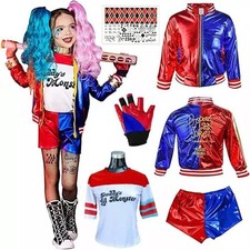 UK Women Halloween Suicide Squad Harley Quinn Outfit Cosplay Costume Fancy Dress