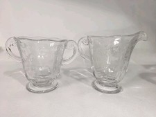 Vintage Fostoria Navarre Pattern Glass Sugar Bowl And Creamer / Milk Jug