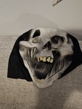 Scary Skull Mask with Black Hood  Horror Halloween Fancy Dress Costume Accessory