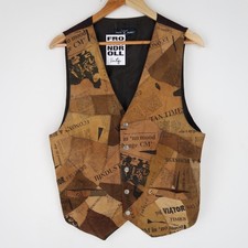 Vintage Patch Suede Leather Waistcoat Gilet Vest Size S (V2274)