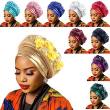 Nigerian Aso Oke African Headtie Auto Gele Women Hijab Cap Headwear Wrap Beanie