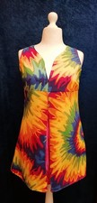 Ladies Tie Dye 60s 1960s Style Costume Fancy Mini Dress & Hat Size L 14/16