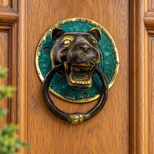 Brass tiger head door knocker - brass,