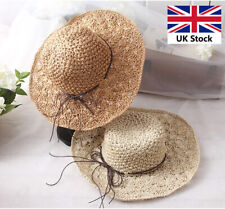 Classic Women Ladies Summer Beach Cloche Derby Hat Wide Brim Straw Foldable