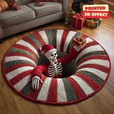 Christmas 3D Rug -Faceless Dwarf Christmas Skeleton Round Mat Optical Illusion