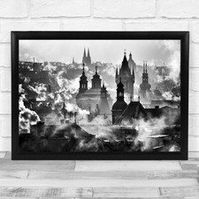 Prague Towers' Winter Towers Rooftops Czech Republic Smoke Cold Wall Art Print