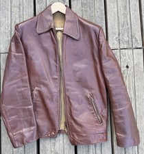 Vintage 1940s - 1950s Brown German Motorcycle Jacket Horsehide Leather 