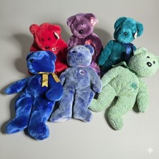 Vintage Ty Beanie Bears Lot - 6 Plush Bears incl. Rare 1999 Heart Bear