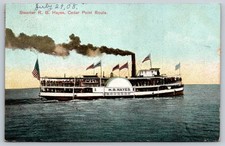 Steamer RB Hayes Cedar Point Route Ohio Postcard 1908 Paddlewheel  Ship