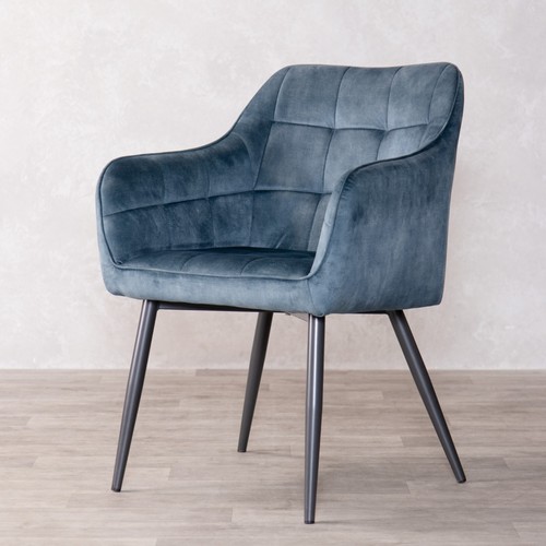 Blue velvet dining - chair, denim