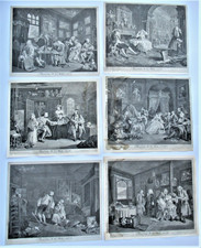William Hogarth antique prints, Marriage a la Mode, full set, Heath edition 1822
