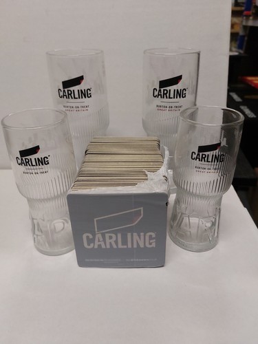 Carling glasses and beer - and,