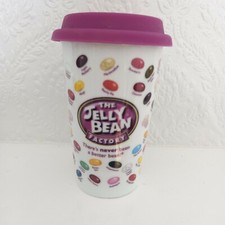 The Jelly Bean Factory Purple Tall Travel Coffee Tea Mug Cup with lid Rare