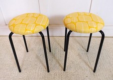 Vintage school metal stools freshly upholstered Missprint fabric seat pads