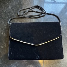 Debut Debenhams Black Velvet Clutch Bag with Shoulder Strap.