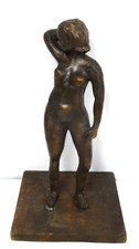 FIGURINE NAKED FEMALE HAND ON THE BACK OF HEAD BRONZE FINISH *READ DESC*