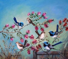 Blue Wren Polar Fleece Blanket. Jenny Sanders Art. 120 x 150 cm. Bird Print