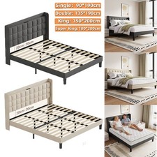 Modern Bed Frame Linen Fabric