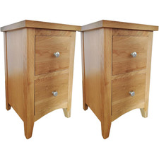 Nordale Light Oak Pair of 2 Drawer Bedside Cabinets Slim Solid Wood Bedroom Unit