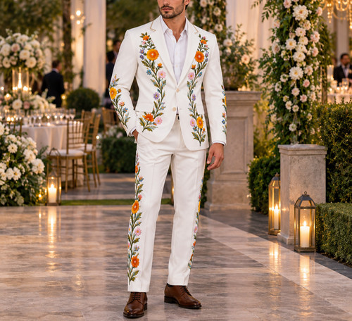 Men floral embroidered suit - men's,