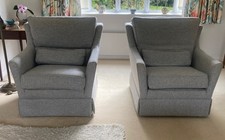 2 Armchairs, Peter Guild, Covered In Pale Grey Wool Fabric
