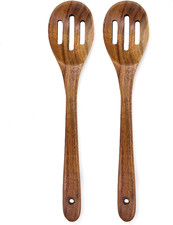2-Piece 12 Inch Large Wooden Spoon Set Slotted Spoon with Hole,Cooking Spoons Ac